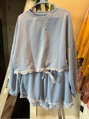 Amazon Light Blue Women’s Shorts Skort with Ruffle Trim and matching top